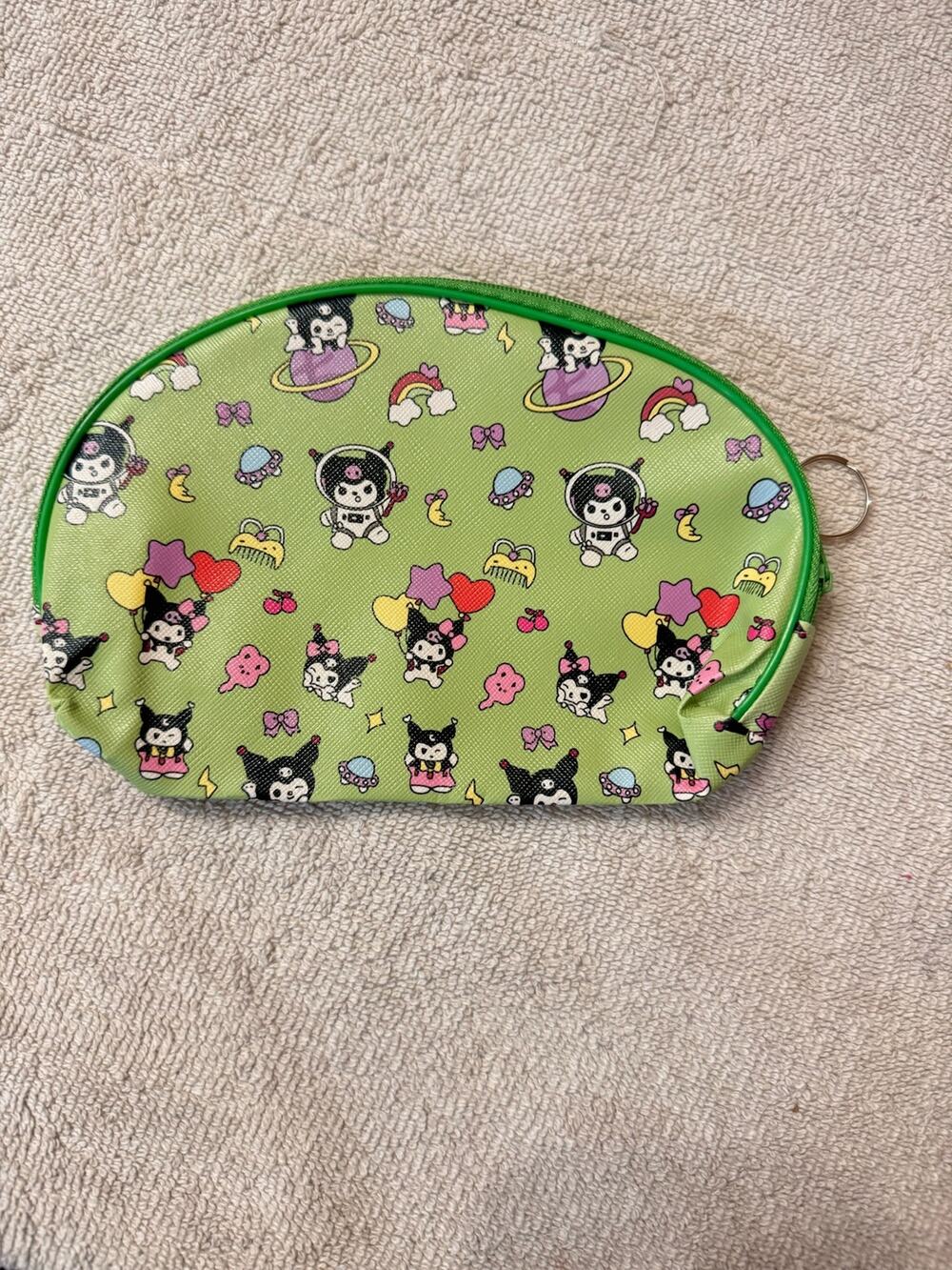 Sanrio Kuromi space theme  green makeup /pencil pouch with zipper and keychain